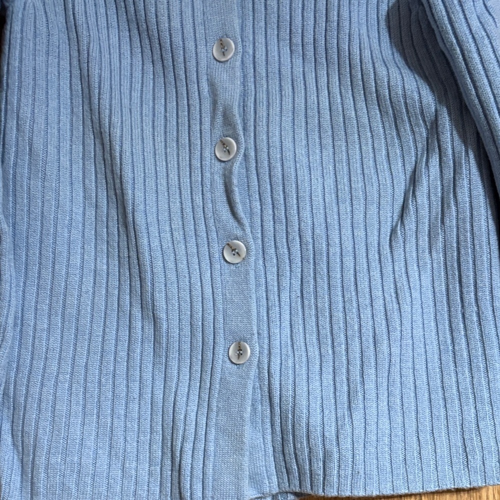 REPEAT Stylish Blue Ribbed Cardigan 100% merino Wool (looks like a size medium) - Picture 5 of 9